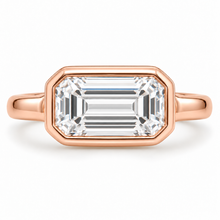 Load image into Gallery viewer, Emerald Cut Engagement Ring - Rubover set East-West