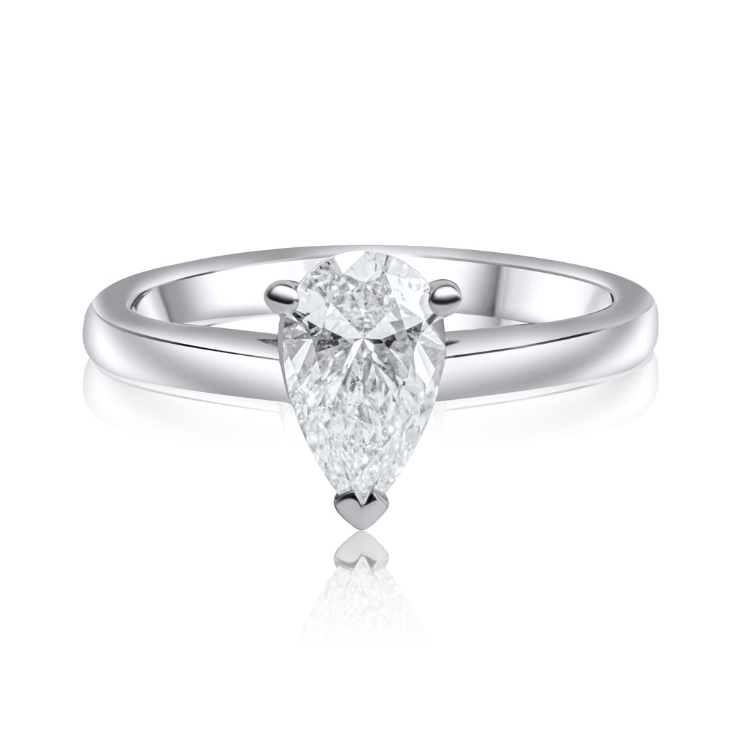 Platinum Engagement Ring 1.00ct Pear Cut - Cathedral Setting