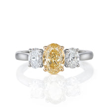 Load image into Gallery viewer, Platinum Oval Three Stone Ring 2.04ct - Natural Fancy Yellow Diamond
