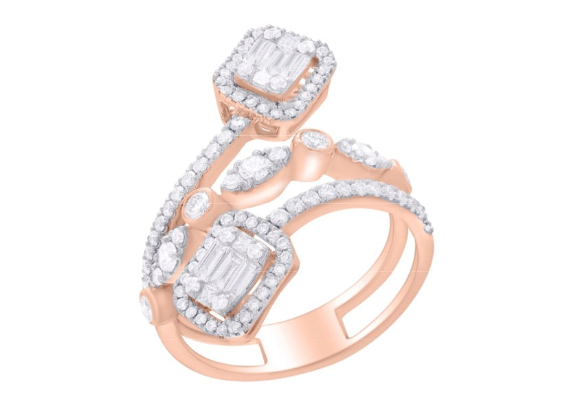 Twist Diamond Baguette Ring set in 18ct Gold