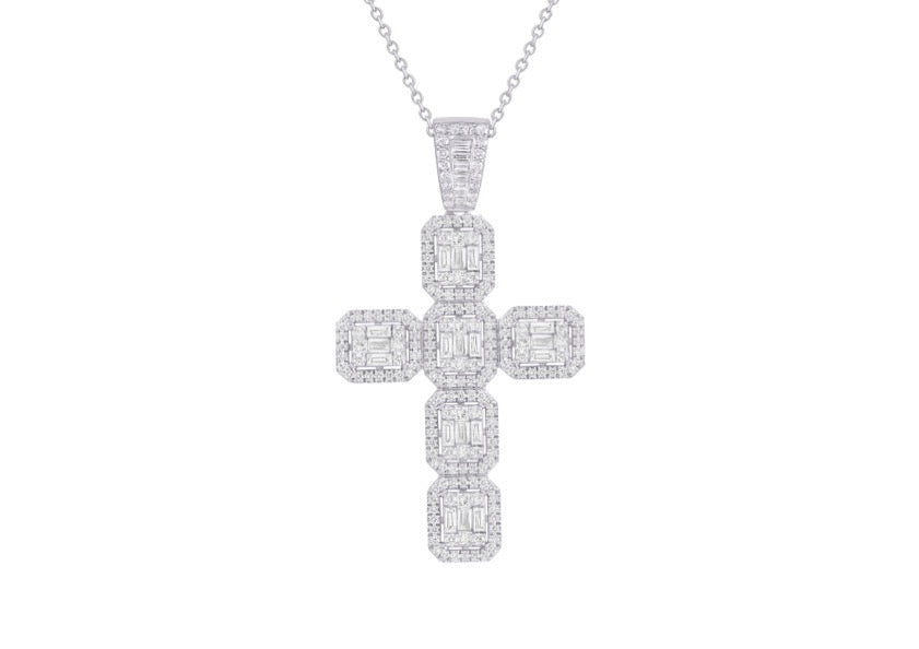 Large Baguette Cross Pendant set in 18ct Gold