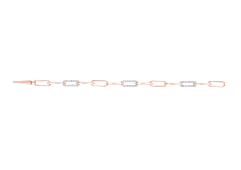 Paperclip Link Alternating Diamond Bracelet set in 9ct Gold