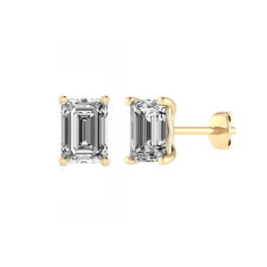 Emerald Cut Diamond Earrings set in 18ct Gold