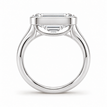 Load image into Gallery viewer, Emerald Cut Engagement Ring - Rubover set East-West
