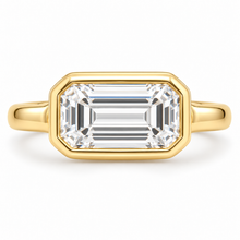 Load image into Gallery viewer, Emerald Cut Engagement Ring - Rubover set East-West
