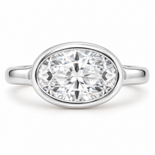 Load image into Gallery viewer, Oval Cut Engagement Ring - Rubover set East-West
