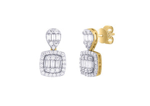 Pear & Cushion Cluster Diamond Drop Earrings 0.69ct set in 18ct Gold