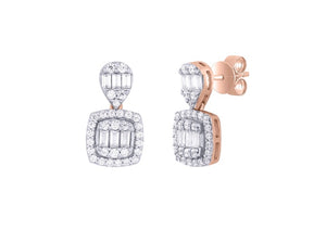 Pear & Cushion Cluster Diamond Drop Earrings 0.69ct set in 18ct Gold
