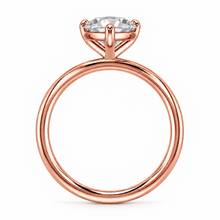 Load image into Gallery viewer, A rose gold solitaire engagement ring with a pear clear gemstone, shown on a clean white background.
