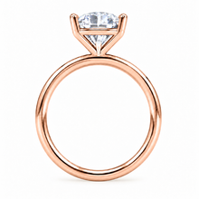 Load image into Gallery viewer, A rose gold diamond ring with a round brilliant-cut center stone in a classic four-prong setting, shown against a plain white background.
