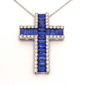 Sapphire Cross Pendant set in 18ct White Gold