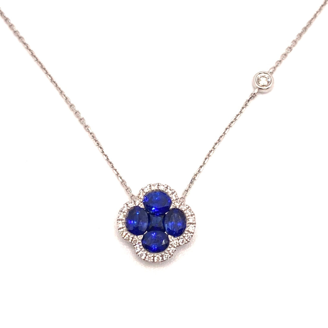 Sapphire Clover Necklace set in 18ct White Gold