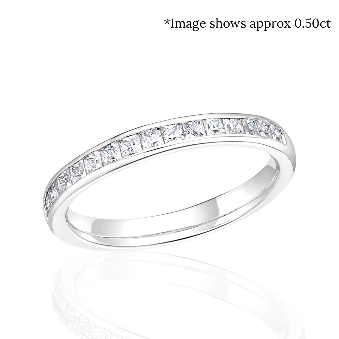 Channel set princess cut wedding band white gold clearance