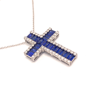 Sapphire Cross Pendant set in 18ct White Gold