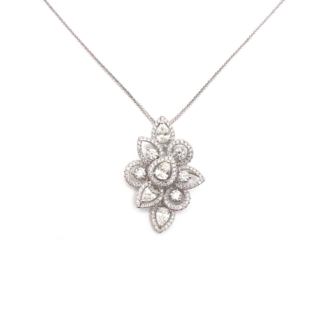 Pear Leaf-Shaped Diamond Pendant set in 18ct White Gold