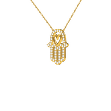 Load image into Gallery viewer, Hamsa Hand Diamond Necklace set in 9ct Gold

