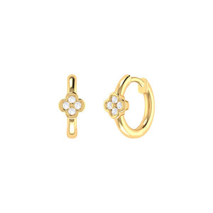 Diamond Clover Small Hoop Earrings 0.08ct set in 18ct Gold