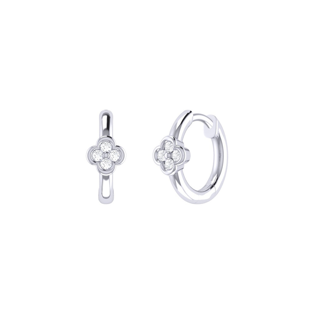 Diamond Clover Small Hoop Earrings 0.08ct set in 18ct Gold