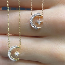 Load image into Gallery viewer, Moon Diamond Necklace 0.08ct set in 18ct Gold
