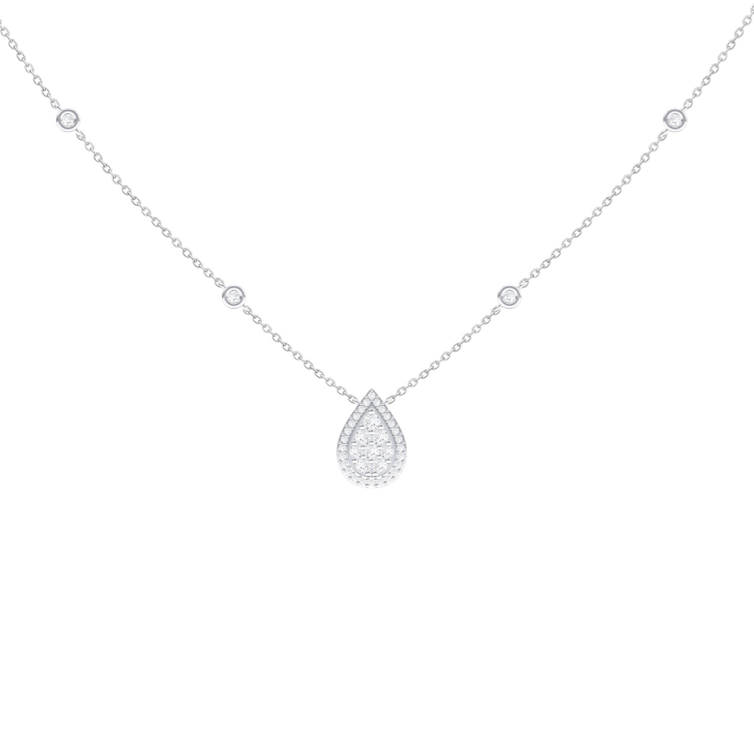 Pear-Shaped Halo Diamond Necklace 0.42ct set in 18ct White Gold