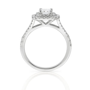 18ct White Gold Engagement Ring 0.89ct Round Brilliant Cut - Double Halo & Shoulders