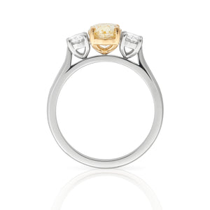 Oval Three Stone Ring - Fancy Yellow Diamond
