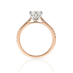 18ct Rose Gold Engagement Ring 1.09ct Round Brilliant Cut - 6 Claw, Diamond Shoulders