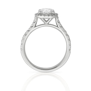Platinum Engagement Ring 1.54ct Oval Cut - Halo & Diamond Shoulders