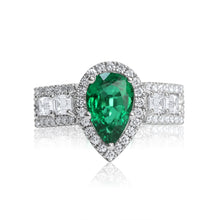 Load image into Gallery viewer, Emerald Pear &amp; Baguette Diamond Dress Ring 3.05ct set in Platinum
