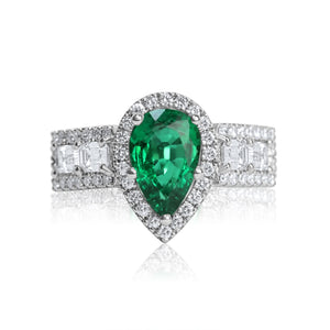 Emerald Pear & Baguette Diamond Dress Ring 3.05ct set in Platinum