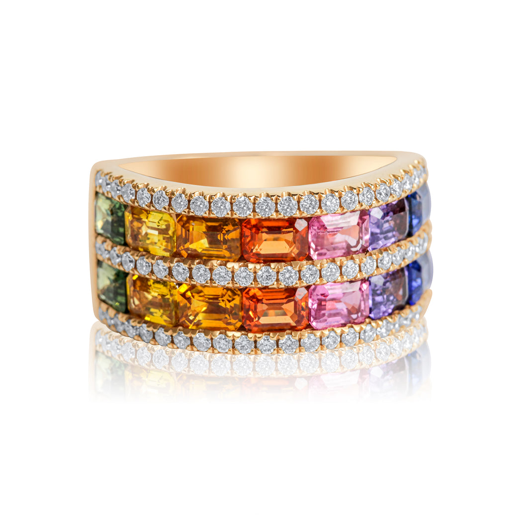 Sapphire Rainbow Double Row Dress Ring 4.27ct set in 18ct Rose Gold
