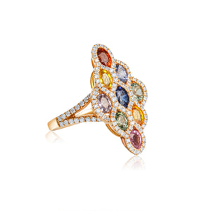 Sapphire Rainbow Marquise Shaped Dress Ring 2.79ct set in 18ct Rose Gold
