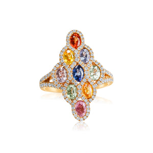 Sapphire Rainbow Marquise Shaped Dress Ring 2.79ct set in 18ct Rose Gold