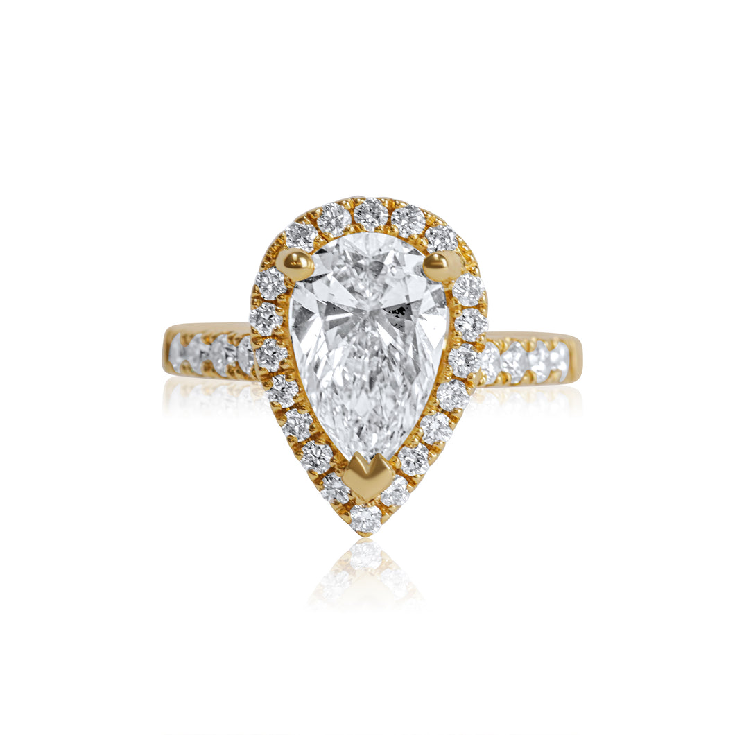 18ct Yellow Gold Engagement Ring 2.48ct - Pear Cut Halo