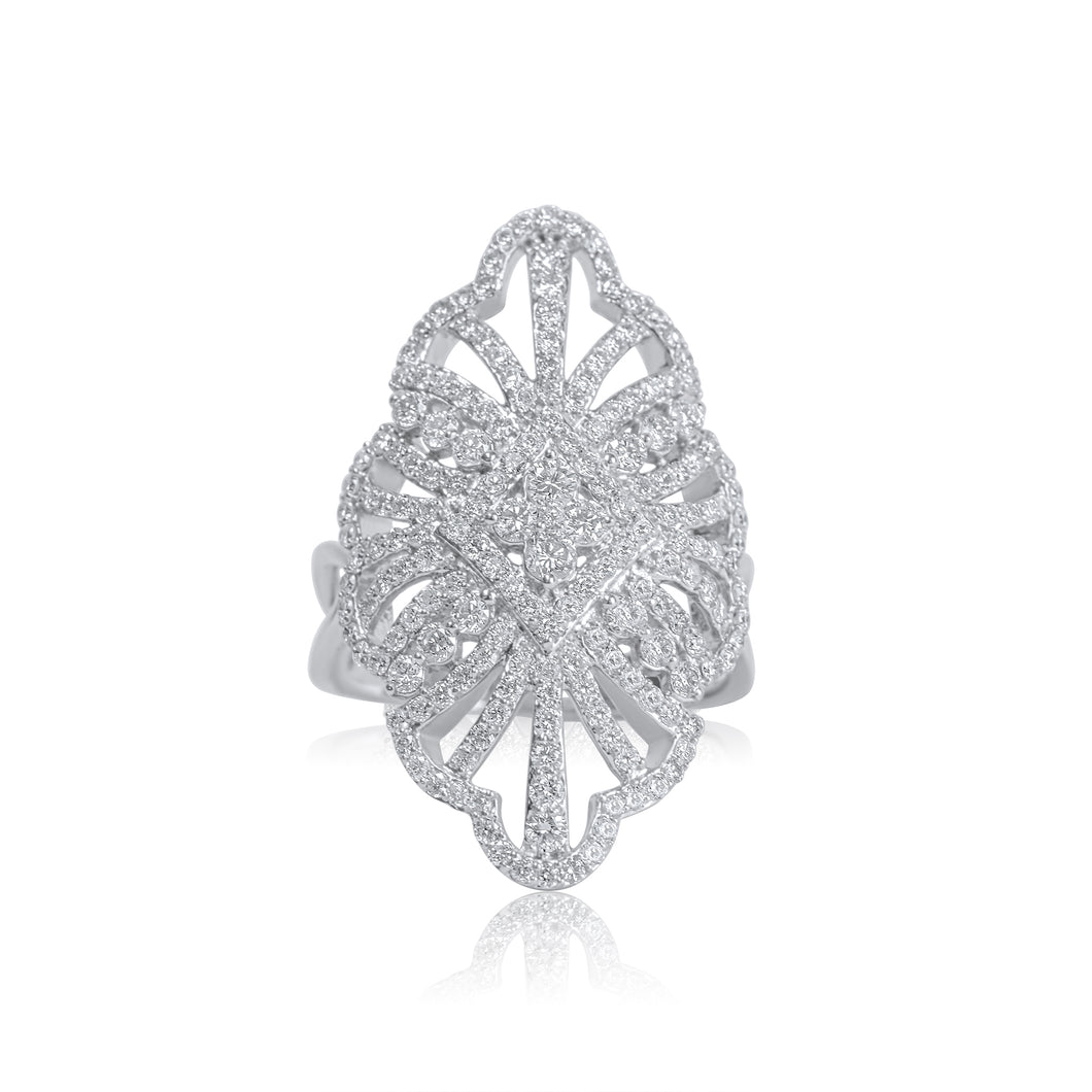 18ct White Gold Long Fancy Diamond Dress Ring 1.49ct