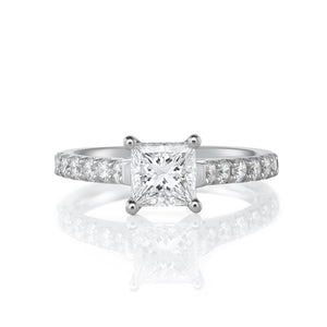 Princess Cut Engagement Ring - Diamond Shoulders