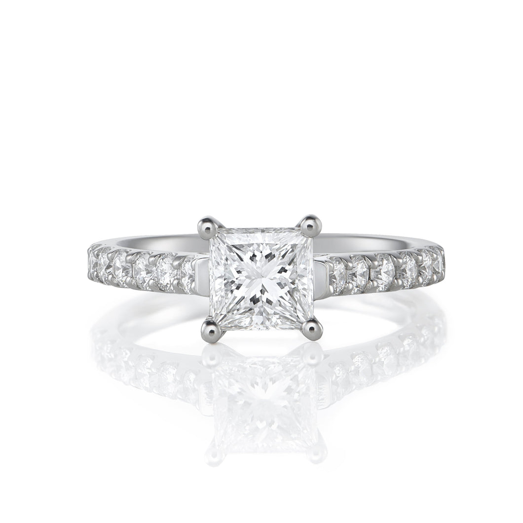 Princess Cut Engagement Ring - Diamond Shoulders