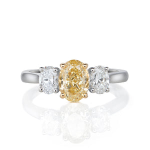 Oval Three Stone Ring - Fancy Yellow Diamond