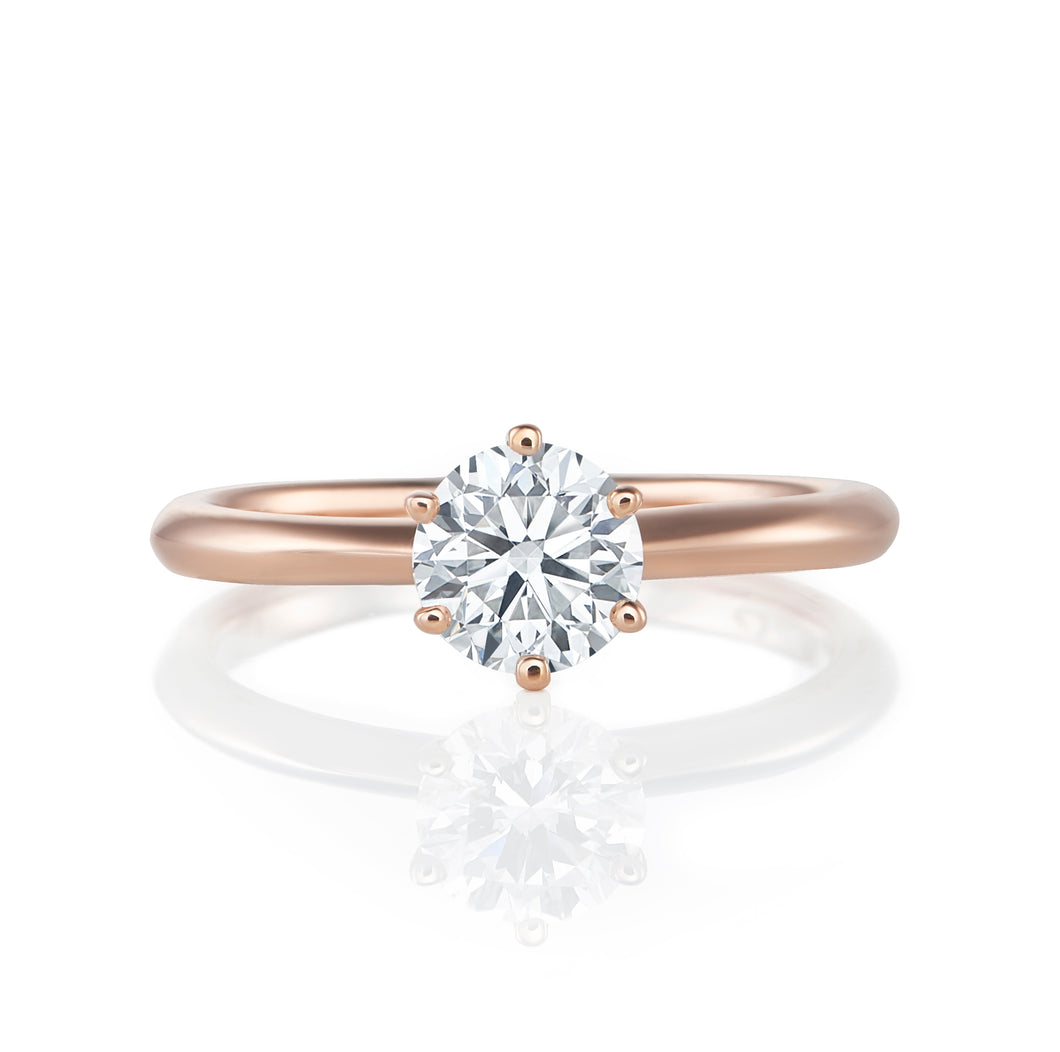18ct Rose Gold Engagement Ring 0.50ct Round Brilliant Cut - 6 Claw