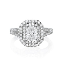 Load image into Gallery viewer, Radiant Ring Radiant - Double Halo &amp; Diamond Set Split Shank Shoulders
