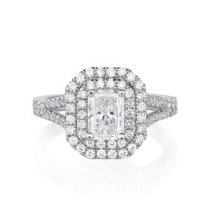 Radiant Ring Radiant - Double Halo & Diamond Set Split Shank Shoulders