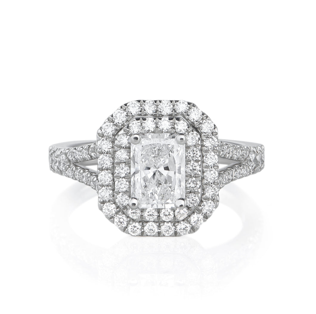 Radiant Ring Radiant - Double Halo & Diamond Set Split Shank Shoulders