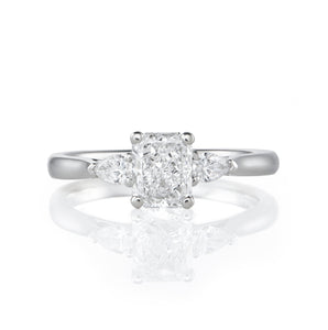Platinum Engagement Ring 1.32ct Radiant & Pear Shaped Three Stone