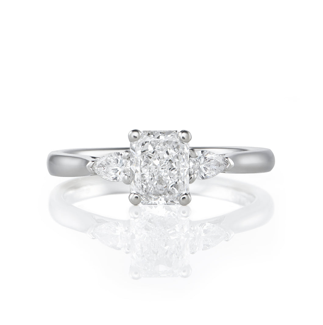 Platinum Engagement Ring 1.32ct Radiant & Pear Shaped Three Stone
