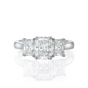 Platinum Radiant Three Stone Ring 2.01ct