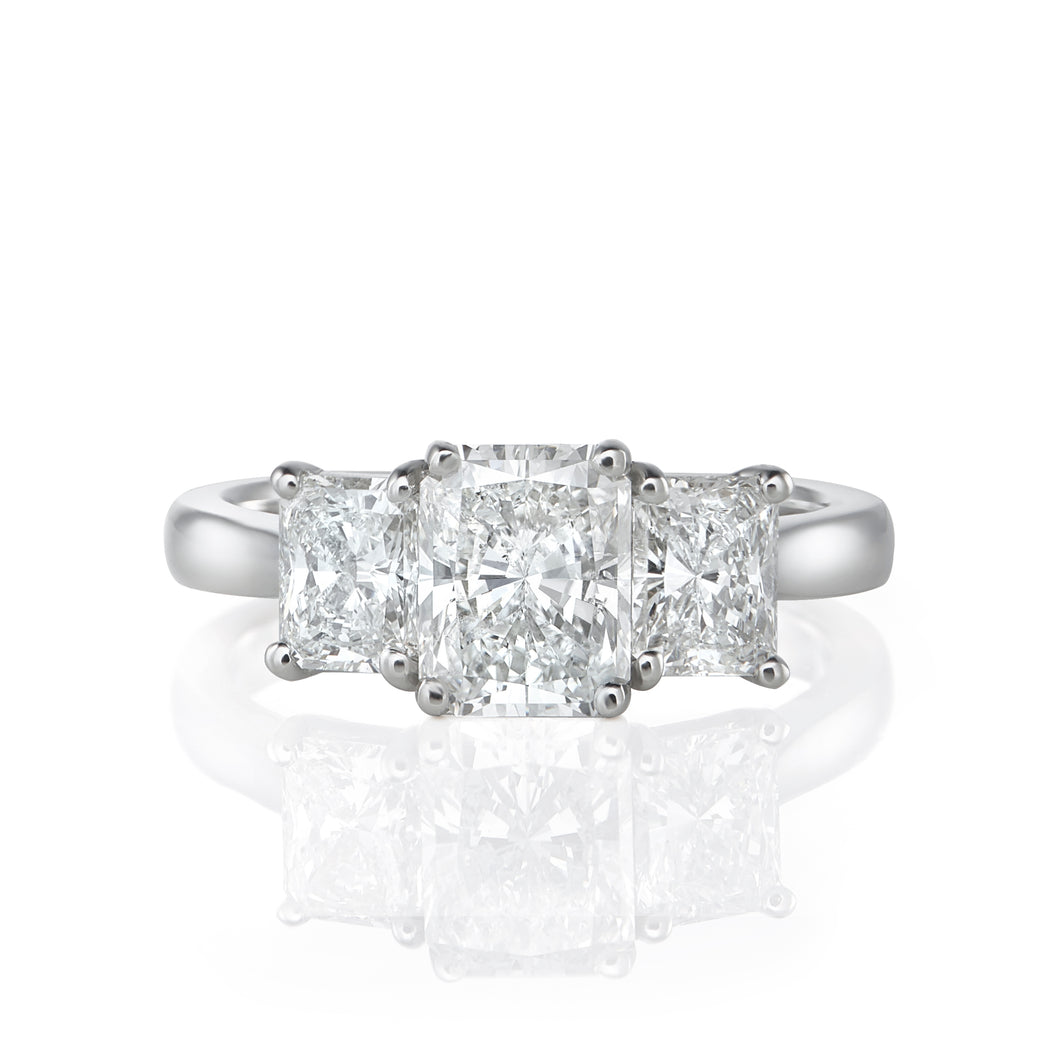Radiant Cut Three Stone Ring