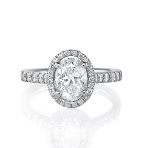 Platinum Engagement Ring 1.98ct Oval Cut - Halo & Diamond Shoulders