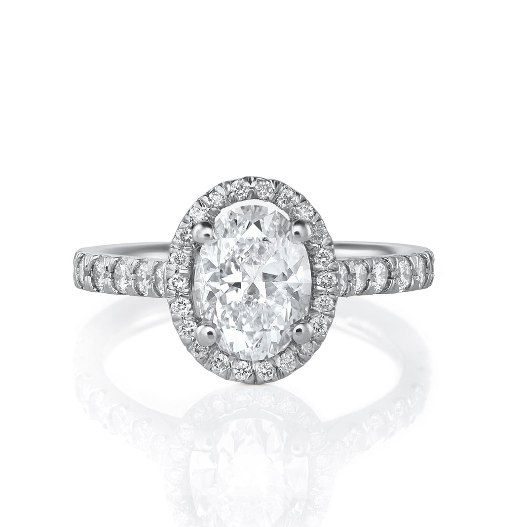 Oval Cut Engagement Ring - Halo & Diamond Shoulders
